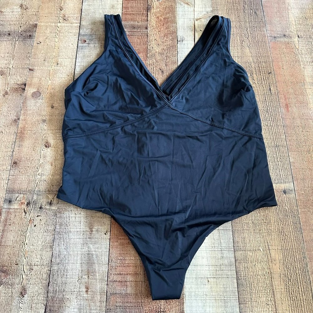 Asos black plunge neck swimming suit 24